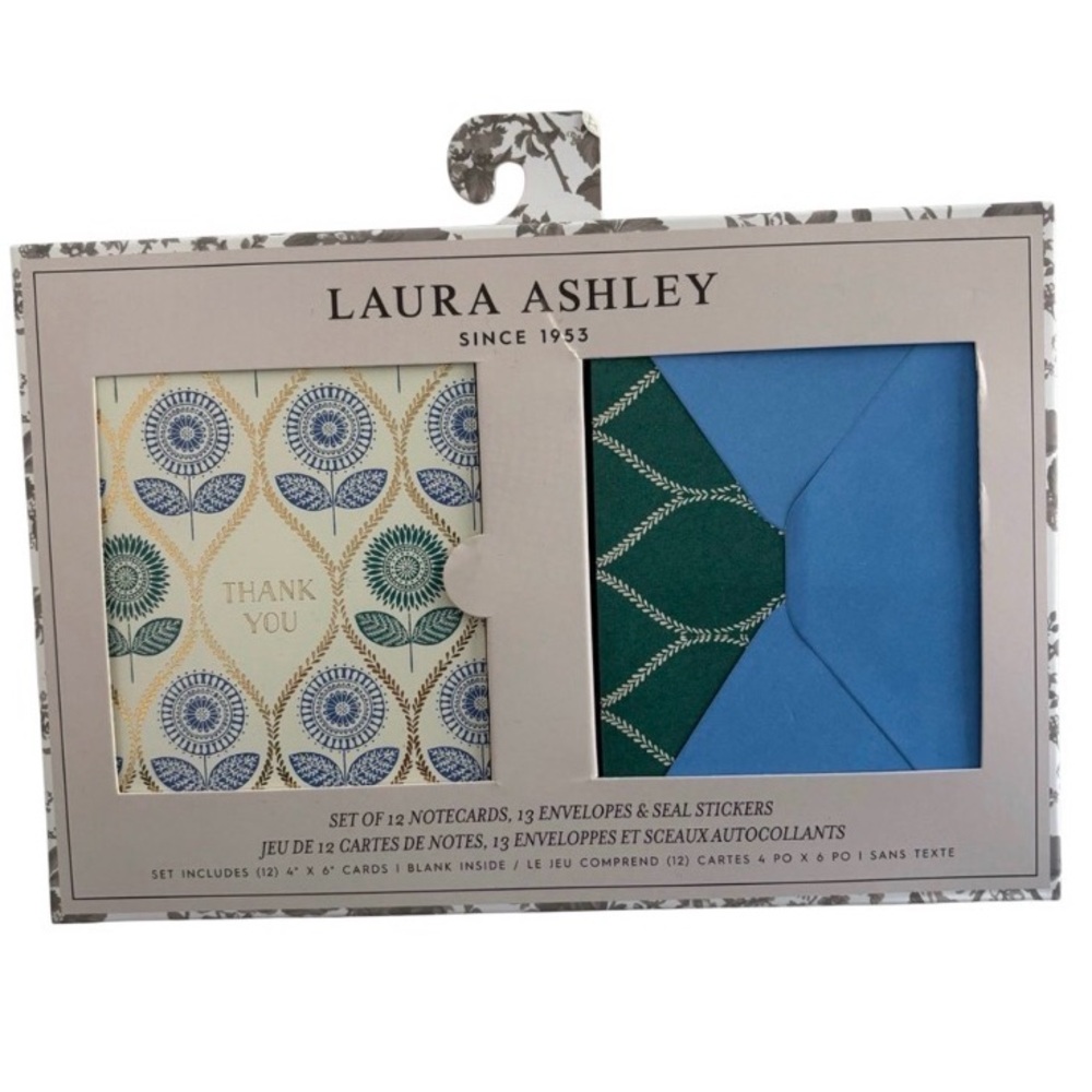 Laura Ashley - Set of 12 Thank You Notecards, Envelopes and Seal stickers